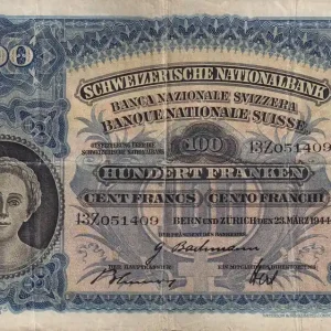 Satisfait Ou Remboursé Billet Suisse 100 Francs - Portrait de Femme - Paysan - 1944 - Série 13Z - P.35r