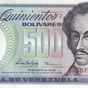 Billet Venezuela 500 Bolivares - Simon Bolivar - Fleurs - 1998 - Série R - P.67f Tendance