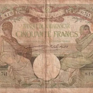 Livraison Mondiale Billet Madagascar 50 Francs - Minerve - Allégorie de la Science - ND (1948-1957) - Série O.741 - P.38