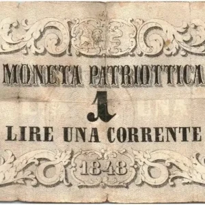 Marque Billet Italie 1 Lire Chevaux et Fleurs - Lion de Venise 1848 - 58