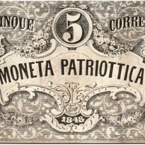 Marque Billet Italie 5 Lire Armoiries de Venise et Milan - 1848 - 210