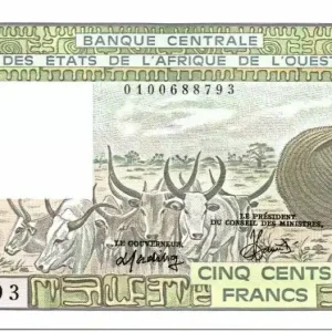 Livraison Mondiale Billet BCEAO 500 Francs Côte d'Ivoire - Veil homme et zébus - 1983 Série A.5