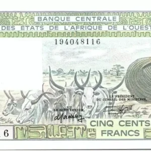 Paiement Sécurisé Billet BCEAO 500 Francs Côte d'Ivoire - Veil homme et zébus - 1981 Série U.8