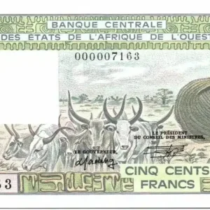 Garantie Incluse Billet BCEAO 500 Francs Côte d'Ivoire - Veil homme et zébus - 1981 Série A.8 - 7163