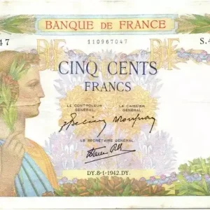 Réduction Billet France 500 Francs La Paix - 08-01-1942 Série S.4439