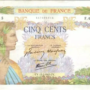 Billet France 500 Francs La Paix - 12-02-1942 Série F.4701 Gros Lot