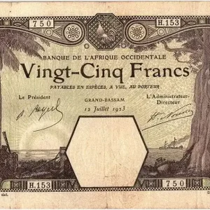 Acheter Direct Billet B A O 25 Francs Grand-Bassam - Eléphant - 1923