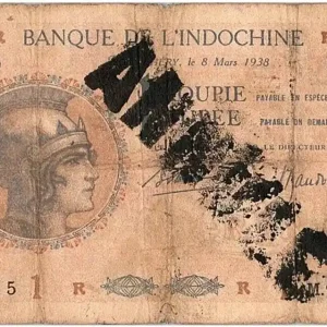 Billet Indes Françaises 1 Roupie 08-03-1938 Femme casquée Bon Marché