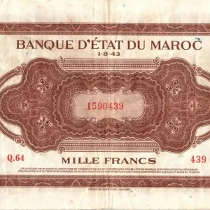 Bon Marché Billet Maroc 1000 Francs Marron, Impr Américaine - 01-08-1943