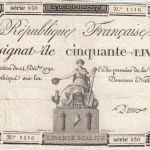 Billet France 50 Livres Femme assise (14-12-1792) - Sign. Dreux Must-Have