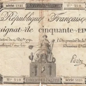Billet France 50 Livres Femme assise (14-12-1792) - Sign. Pardon Achat Immédiat