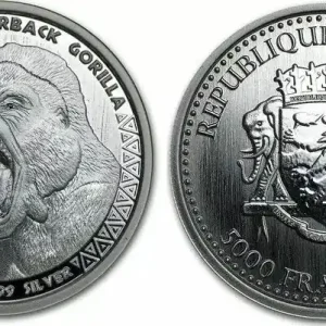 Expédié Aujourd’hui Congo (République du) 5000 CFA Gorille - Once Argent 2015