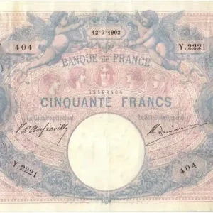 Billet France 50 Francs Bleu et Rose - 12-07-1902 Série Y.2221 Affaire À Saisir