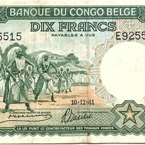 Jusqu’à Épuisement Des Stocks Billet Congo Belge 10 Francs Danseurs Watusi - 1941