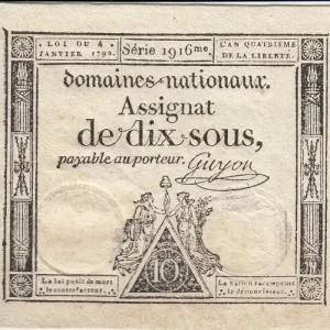 Must-Have Billet France 10 Sous Noir (04-01-1792) - Sign. Guyon Série 1916