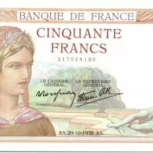 Achat Immédiat Billet France 50 Francs Cérès - 20-10-1938 Série D.8682-131