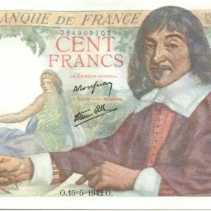 Billet France 100 Francs Descartes - 15-05-1942 Série W.14-09103 Produit De Marque