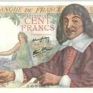 Billet France 100 Francs Descartes - 15-05-1942 Série W.14-09106 Offre Exclusive