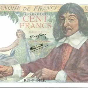 Billet France 100 Francs Descartes - 23-03-1944 Série E.88 Certifié