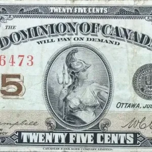 Retour Gratuit Billet Canada 25 Cent Britannia - 1923 - Série J
