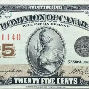 Fait Main Billet Canada 25 Cent Britannia - 1923 - Série K