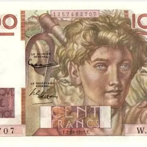 Authentique Billet France 100 Francs Jeune Paysan - Filigrane Inversé - 1952 Série W.503