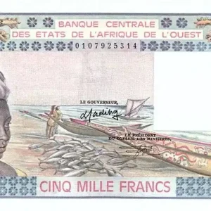 Billet BCEAO 5000 Francs Burkina Faso - Pirogues de pêche - 1982 Pas Cher