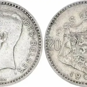 Haute Qualité Belgique 20 Francs Albert I - Armoiries 1934