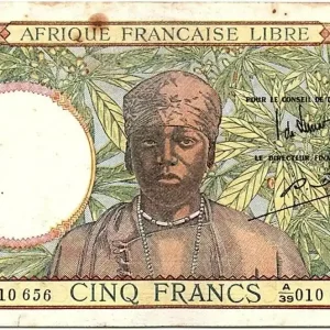 Prix Réduit Billet AEF 5 Francs 1941 - Femme, tissage - Série A/39