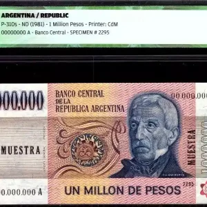 Expédié Aujourd’hui Billet Argentine 1000000 Pesos J. San Martin - Déclar. indépendance - 1981 - ICG UNC66