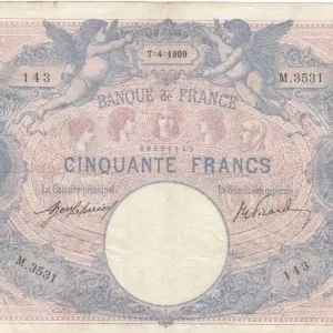 Marque Billet France 50 Francs Bleu et Rose - 07-04-1909 Série M.3531