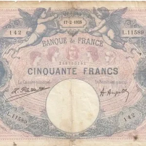 Garantie Incluse Billet France 50 Francs Bleu et Rose - 17-02-1925 Série L.11589