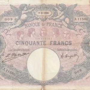 Offre Limitée Billet France 50 Francs Bleu et Rose - 07-02-1925 Série A.11560