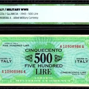 Populaire Billet Italie 500 Lire Vert - 1943 A - ICG VF/EF 40