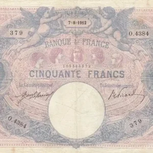 Billet France 50 Francs Bleu et Rose - 07-08-1912 Série O.4384 Gros Lot
