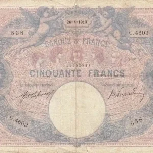 Marque Billet France 50 Francs Bleu et Rose - 26-04-1913 Série C.4603