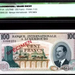 Prix Choc Billet Luxembourg 100 Francs Grand Duc Jean, Tour - Barrage - 1968 - ICG UNC66