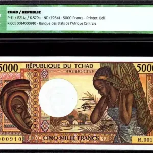 Meilleure Vente Billet Tchad 5000 Francs Femme et fagot - 1984 - ICG AU/UNC60