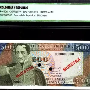 Billet Colombie 500 Pesosoro, Gal Santander - Las Salinas - 1977 - ICG UNC66 Artisanat