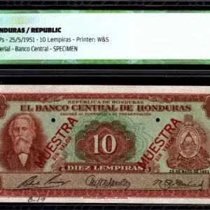 Billet Honduras 10 Lempiras Cabana - Plantation - 1951 - ICG UNC63 En Vogue