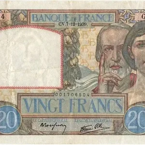 Billet France 20 Francs Science et Travail - 07-12-1939 Série G.69 Solde