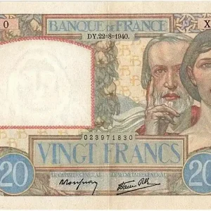 Nouveauté Billet France 20 Francs Science et Travail - 22-08-1940 Série X.959