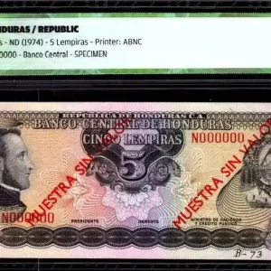 Usine Directe Billet Honduras 5 Lempiras Morazan - Bataille de Trinidad - 1974 - ICG AU55