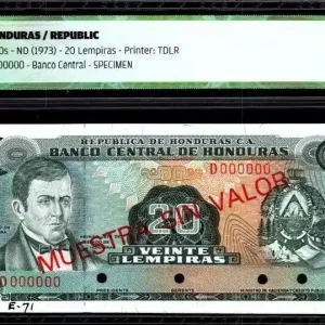 Billet Honduras 20 Lempira Dionisio de Herrera - Palais Présidentiel - 1973 - ICG AU/UNC60 Affaire À Saisir