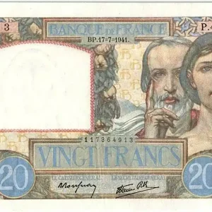 Premium Billet France 20 Francs Science et Travail - 17-07-1941 Série P.4695