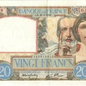 Billet France 20 Francs Science et Travail - 28-08-1941 Série O.5185 Acheter En Ligne
