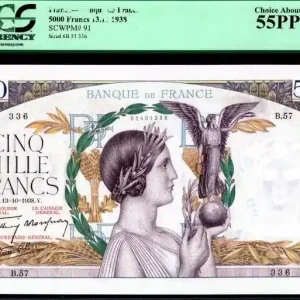 Dernière Chance Billet France 5000 Francs Victoire - 13-10-1938 Série B.57 - PCGS AU 55PPQ
