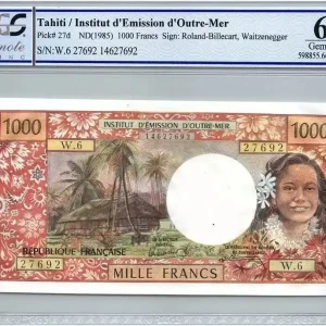 Billet Tahiti 1000 Francs Tahitienne - Hibiscus - 1985 - PCGS UNC 66 OPQ Expédié Aujourd’hui