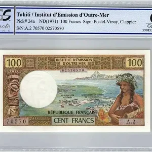 Billet Tahiti 100 Francs Tahitienne - Série A.2 - PCGS UNC 66 OPQ Top Vente