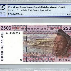 Vente Flash Billet BCEAO 2500 Francs Burkina Faso - Barrage - Cacao - 1994 - PCGS UNC 66 OPQ